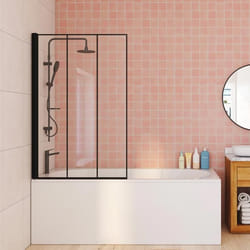 IDMARKET Pare baignoire 1 volet 70x120 cm sérigraphié effet verrière avec profilé en aluminium noir