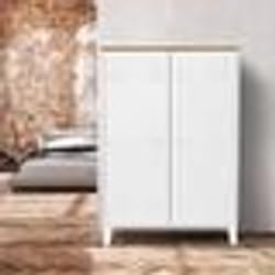 IDMARKET Armoire basse ESTER 2 portes métal blanc et plateau bois design industriel