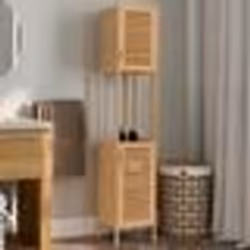 IDMARKET Meuble colonne salle de bain bambou BEA 2 portes
