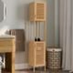 IDMARKET Meuble colonne salle de bain bambou BEA 2 portes