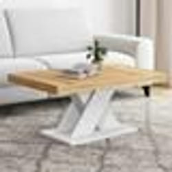 IDMARKET Table basse ALICIA plateau bois et pied X blanc