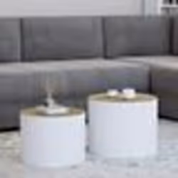 IDMARKET Lot de 2 tables basses cylindres gigognes GALIA bois et blanc