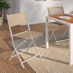 Lot de 6 chaises de jardin pliantes BASTIA métal et textilène blanc et beige taupe