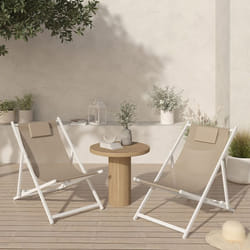 IDMARKET Lot de 2 chiliennes en métal blanc LOTA toile textilène beige