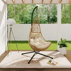 IDMARKET Fauteuil demi-lune suspendu ajouré effet rotin avec coussin écru