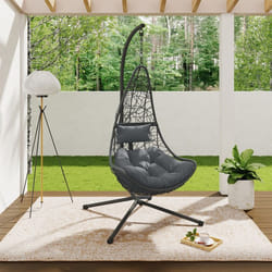 IDMARKET Fauteuil demi-lune suspendu ajouré effet rotin gris avec coussin gris