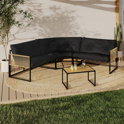 IDMARKET Salon de jardin bas RIO 6 places salon dangle structure métal et cordage effet rotin avec coussin noir