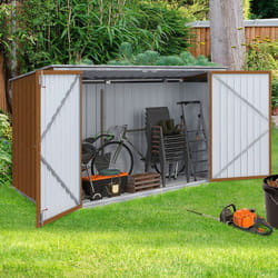 IDMARKET Abri de jardin en métal effet bois verrouillable multi-rangement pour stockage vélos outils poubelles
