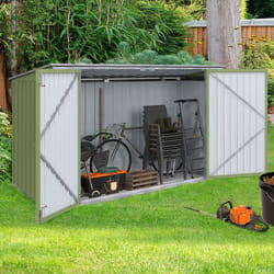 IDMARKET Abri de jardin en métal vert olive verrouillable multi-rangement pour stockage vélos outils poubelles