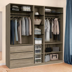 IDMARKET Dressing modulable TAYLOR 200 x 55 x 200 cm 3 modules avec penderies + étagères + tiroirs hêtre et noir