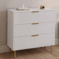 IDMARKET Commode 3 tiroirs MARCEL 80 cm lattes blanc et doré