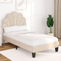 IDMARKET Lit simple coquillage 90 x 190 cm AMANDA avec sommier velours beige