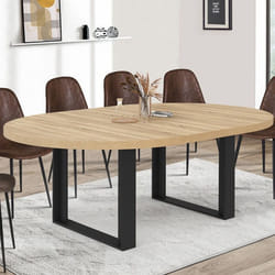 Table à manger ronde extensible - IDMARKET - PHOENIX - Bois et noir - 6-10 personnes - 140-200 cm