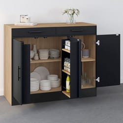ID MARKET buffet  3 portes 110 cm Moderne bois effet hêtre et noir