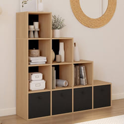 IDMARKET Meuble de rangement en escalier LORYS 4 niveaux bois et noir avec 4 tiroirs en tissu