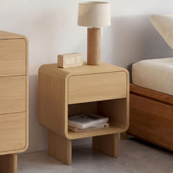 Lot de 2 tables de chevet CAPUCINE 1 tiroir avec niche façon hêtre design arrondi