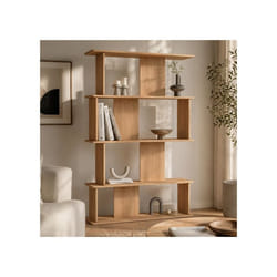 IDMARKET Etagère 4 niveaux japandi CAPUCINE asymétrique façon hêtre design arrondi