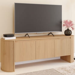 IDMARKET Meuble TV 140 cm DIVIA 3 portes façon hêtre design arrondi