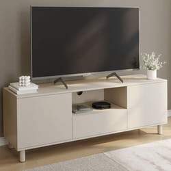ID MARKET meuble tv BERTILLE 3 portes et 1 tiroir 140 cm beige à poser