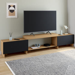 ID MARKET meuble tv VITO 2 portes 240 cm bois clair à poser extensible