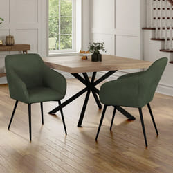 IDMARKET Lot de 2 chaises de salle à manger fauteuils de table JANY en velours côtelé vert kaki