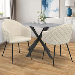 IDMARKET Lot de 2 chaises de salle à manger fauteuils de table MOLY en velours gaufré beige