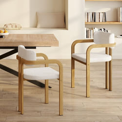 IDMARKET Lot de 2 chaises de salle à manger fauteuils de table ESMA en métal effet bois et tissu bouclette avec accoudoirs