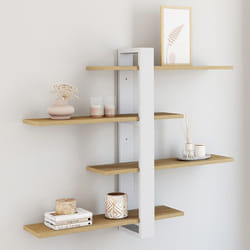 IDMARKET Etagère murale avec étagères coulissantes ORA 4 niveaux façon hêtre et blanc