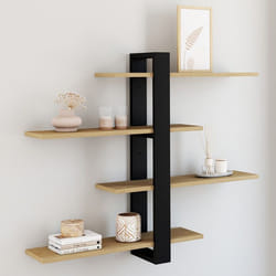 IDMARKET Etagère murale avec étagères coulissantes ORA 4 niveaux façon hêtre et noir