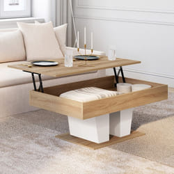 IDMARKET Table basse plateau relevable rectangulaire ELIAD bois et blanc