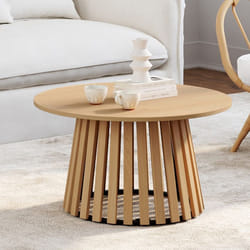 Table basse ronde CARMEN 70 cm pied bois en lattes et plateau bois