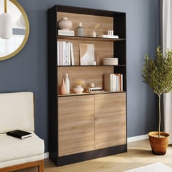 IDMARKET Etagère bibliothèque CARLA 3 niveaux XXL 1 placard noir et effet bois 190 cm
