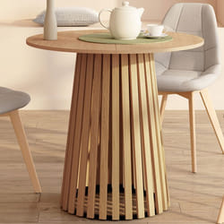 IDMARKET Table à manger ronde CARMEN 4 personnes pied bois en lattes et plateau bois 80 cm