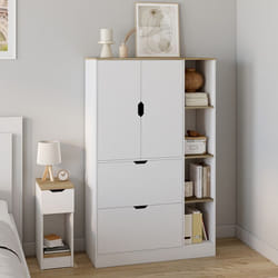 IDMARKET Meuble de rangement L. 80 cm NOUK pour bureau chambre entrée avec 2 portes et 2 tiroirs blanc et bois