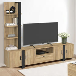 IDMARKET Ensemble meuble TV avec étagères et placard 200 cm PHOENIX bois et noir
