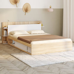 IDMARKET Lit double SARI avec rangements sommier et tête de lit 140 x 190 cm bois et blanc