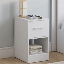 IDMARKET Lot de 2 tables de chevet UPPAH 1 tiroir en tissu avec niche bois blanc