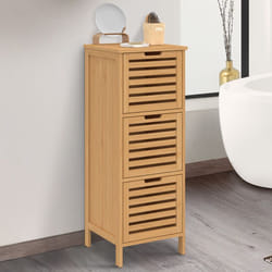 IDMARKET Meuble dappoint salle de bain bambou BEA 3 portes 30 x 30 x 80 cm
