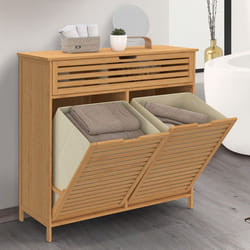 IDMARKET Meuble de rangement salle de bain bambou BEA 2 paniers à linge amovibles 1 tiroir tissu écru