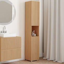 IDMARKET Meuble colonne salle de bain VICTOR 2 portes 1 niche effet lattes