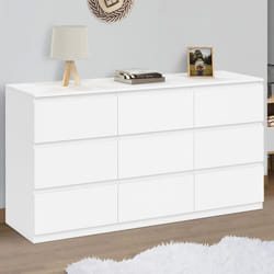 IDMARKET Commode 9 tiroirs TOMI XXL 136 cm bois blanc