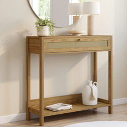 IDMARKET Console 1 tiroir HANAE effet naturel cannage