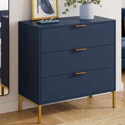 IDMARKET Commode 3 tiroirs BLENIA 80 cm bleu nuit et finitions dorées