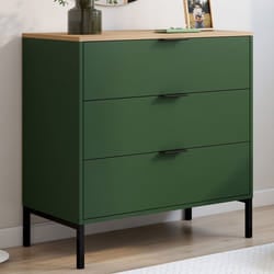 IDMARKET Commode 3 tiroirs KELIA 80 cm vert kaki et plateau bois