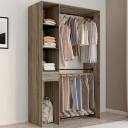 IDMARKET Dressing double penderie L. 110 cm MIRTY avec étagères + tiroir + rangements à chaussures hêtre et noir