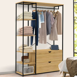 IDMARKET Dressing penderie étagères L. 113 cm DETROIT 2 tiroirs design industriel