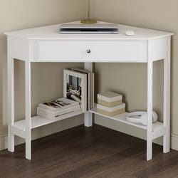 IDMARKET Bureau dangle REMI blanc gain de place bureau informatique avec rangements et 1 tiroir