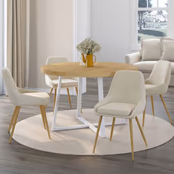 IDMARKET Lot de 4 chaises de salle à manger THALYA en velours beige et pieds effet bois avec accoudoirs