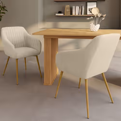 IDMARKET Lot de 2 chaises de salle à manger fauteuils de table matelassés LINE velours beige pieds effet bois