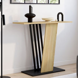 IDMARKET Console VICKY plateau bois et pied croisé noir